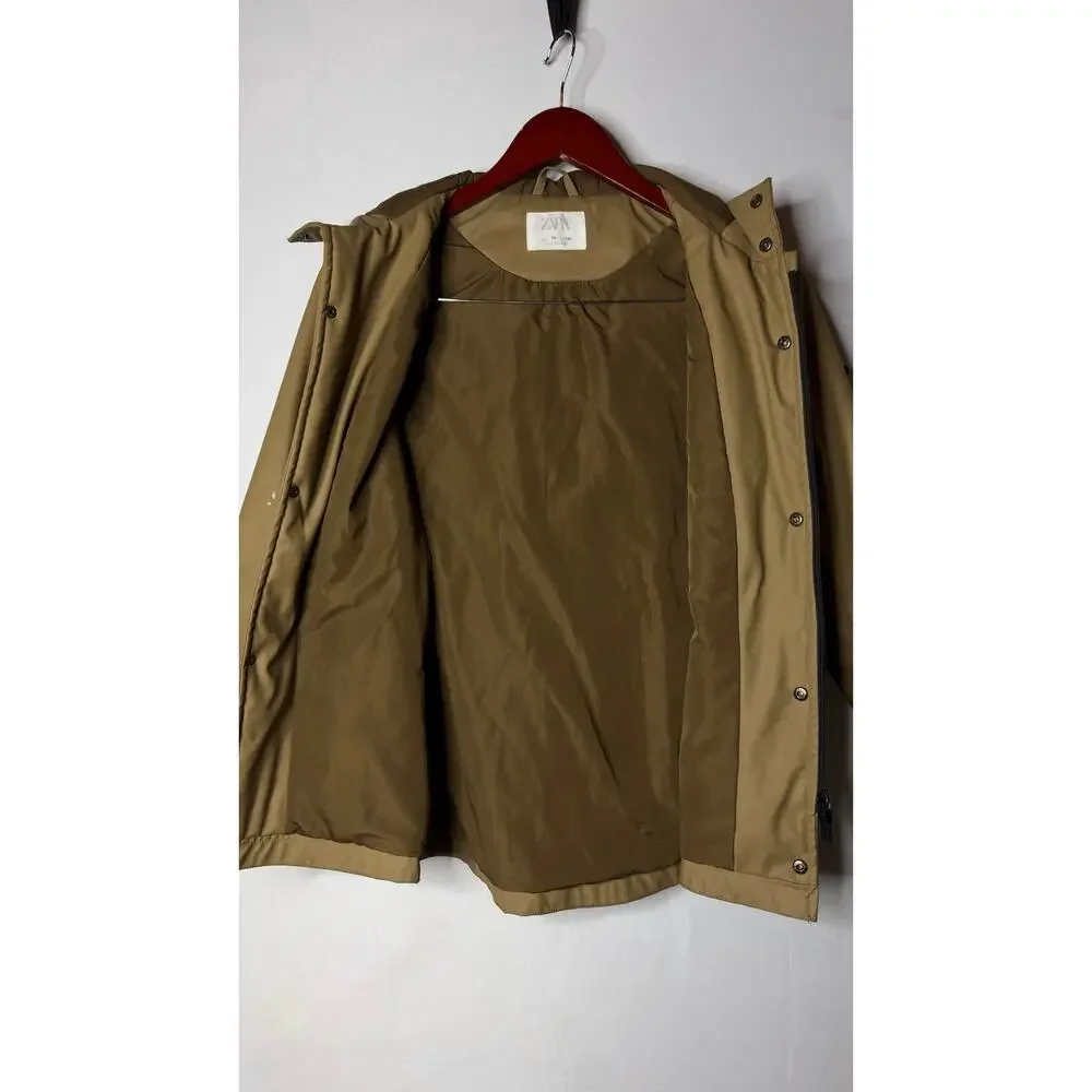 Zara unisex hooded tan full zip raincoat sz 10